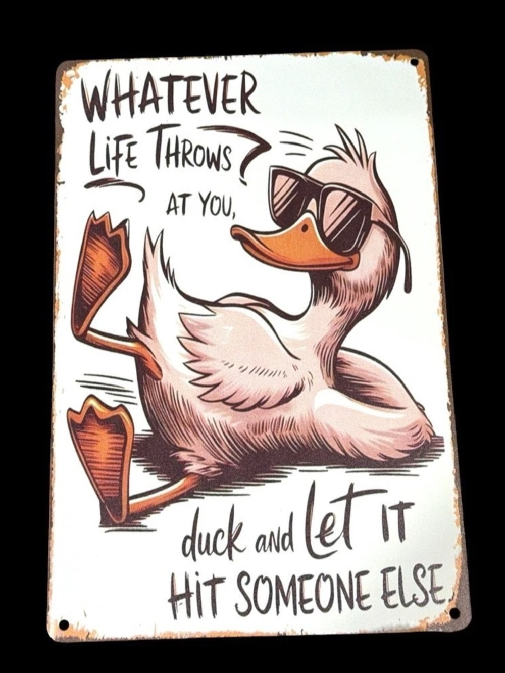Funny Duck Wall Art Sign in White & Orange